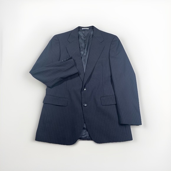 Oleg Cassini Suit Jacket and Pants Men's Sz‎ 40 R, Pants 32/31 Black Pinstripe - Picture 2 of 10